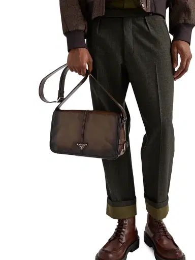 Prada Men's Antiqued Leather Shoulder Bag - Brown | Thumbnail 3 Prada Men's Antiqued Leather Shoulder Bag - Brown | Thumbnail 3