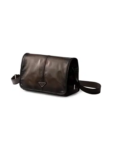 Prada Men's Antiqued Leather Shoulder Bag - Brown | Thumbnail 4 Prada Men's Antiqued Leather Shoulder Bag - Brown | Thumbnail 4