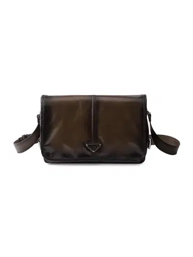 Prada Men's Antiqued Leather Shoulder Bag - Brown | Thumbnail 1 Prada Men's Antiqued Leather Shoulder Bag - Brown | Thumbnail 1