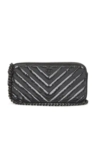 Chanel Chanel Patent So Black Double Zip Clutch | Thumbnail 1 Chanel Chanel Patent So Black Double Zip Clutch | Thumbnail 1