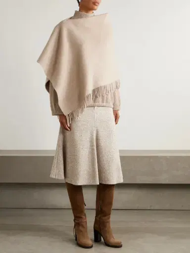 Brunello Cucinelli Fringed Wool And Cashmere-blend Poncho | Thumbnail 2 Brunello Cucinelli Fringed Wool And Cashmere-blend Poncho | Thumbnail 2