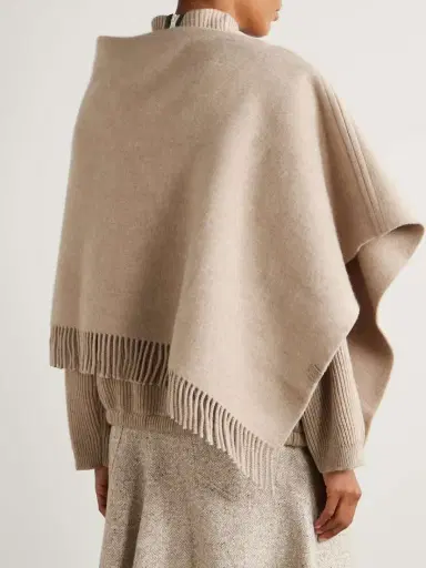 Brunello Cucinelli Fringed Wool And Cashmere-blend Poncho | Thumbnail 3 Brunello Cucinelli Fringed Wool And Cashmere-blend Poncho | Thumbnail 3