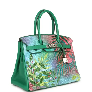 HERMÈS Custom "Paradise" Swarovski Crystal Hermes Birkin 30 Vert Vertigo Togo Palladium Hardware | Thumbnail 2 HERMÈS Custom "Paradise" Swarovski Crystal Hermes Birkin 30 Vert Vertigo Togo Palladium Hardware | Thumbnail 2