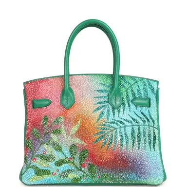 HERMÈS Custom "Paradise" Swarovski Crystal Hermes Birkin 30 Vert Vertigo Togo Palladium Hardware | Thumbnail 4 HERMÈS Custom "Paradise" Swarovski Crystal Hermes Birkin 30 Vert Vertigo Togo Palladium Hardware | Thumbnail 4