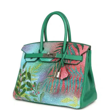 HERMÈS Custom "Paradise" Swarovski Crystal Hermes Birkin 30 Vert Vertigo Togo Palladium Hardware | Thumbnail 5 HERMÈS Custom "Paradise" Swarovski Crystal Hermes Birkin 30 Vert Vertigo Togo Palladium Hardware | Thumbnail 5