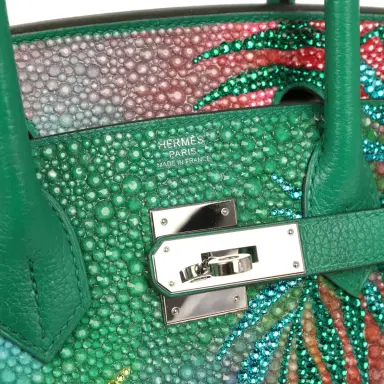 HERMÈS Custom "Paradise" Swarovski Crystal Hermes Birkin 30 Vert Vertigo Togo Palladium Hardware | Thumbnail 7 HERMÈS Custom "Paradise" Swarovski Crystal Hermes Birkin 30 Vert Vertigo Togo Palladium Hardware | Thumbnail 7