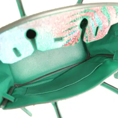 HERMÈS Custom "Paradise" Swarovski Crystal Hermes Birkin 30 Vert Vertigo Togo Palladium Hardware | Thumbnail 9 HERMÈS Custom "Paradise" Swarovski Crystal Hermes Birkin 30 Vert Vertigo Togo Palladium Hardware | Thumbnail 9