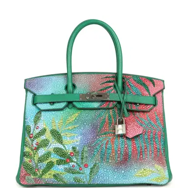 HERMÈS Custom "Paradise" Swarovski Crystal Hermes Birkin 30 Vert Vertigo Togo Palladium Hardware | Thumbnail 1 HERMÈS Custom "Paradise" Swarovski Crystal Hermes Birkin 30 Vert Vertigo Togo Palladium Hardware | Thumbnail 1
