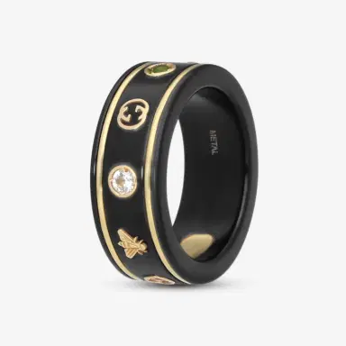 Gucci Gucci Icon 18K Yellow Gold & Black Synthetic Corundum Topaz Thin Band Ring YBC527095002009 - by The Solist | Thumbnail 2 Gucci Gucci Icon 18K Yellow Gold & Black Synthetic Corundum Topaz Thin Band Ring YBC527095002009 - by The Solist | Thumbnail 2