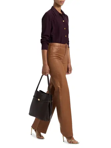 L'Agence Women's Clayton Coated High-Rise Wide-Leg Pants - Light Cognac Coated - Size 26 | Thumbnail 2 L'Agence Women's Clayton Coated High-Rise Wide-Leg Pants - Light Cognac Coated - Size 26 | Thumbnail 2