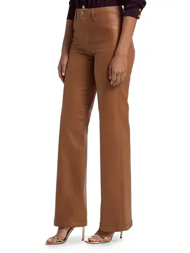 L'Agence Women's Clayton Coated High-Rise Wide-Leg Pants - Light Cognac Coated - Size 26 | Thumbnail 4 L'Agence Women's Clayton Coated High-Rise Wide-Leg Pants - Light Cognac Coated - Size 26 | Thumbnail 4