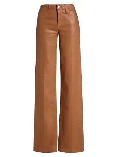 L'Agence Women's Clayton Coated High-Rise Wide-Leg Pants - Light Cognac Coated - Size 26 | Thumbnail 1 L'Agence Women's Clayton Coated High-Rise Wide-Leg Pants - Light Cognac Coated - Size 26 | Thumbnail 1