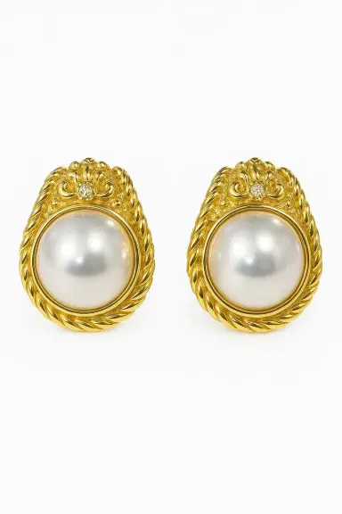 Wish Fine Jewelry 0.02ct Diamond Pearl 18K Gold Statement Stud Earrings | Thumbnail 1 Wish Fine Jewelry 0.02ct Diamond Pearl 18K Gold Statement Stud Earrings | Thumbnail 1