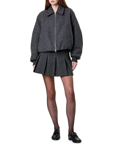 NICHOLAS Women's Frida Wool-Blend Bomber Jacket - Charcoal | Thumbnail 2 NICHOLAS Women's Frida Wool-Blend Bomber Jacket - Charcoal | Thumbnail 2