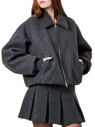 NICHOLAS Women's Frida Wool-Blend Bomber Jacket - Charcoal | Thumbnail 4 NICHOLAS Women's Frida Wool-Blend Bomber Jacket - Charcoal | Thumbnail 4