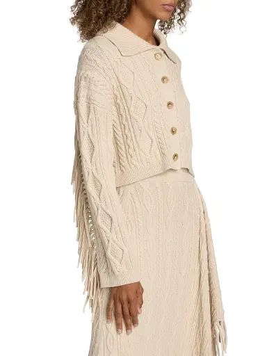 SIMKHAI Women's Virginia Cotton-Blend Cable-Knit Crop Cardigan - Sand | Thumbnail 4 SIMKHAI Women's Virginia Cotton-Blend Cable-Knit Crop Cardigan - Sand | Thumbnail 4