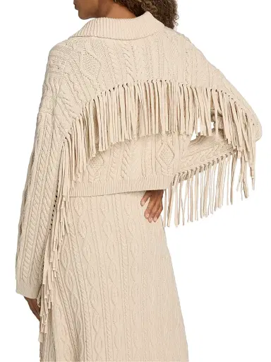 SIMKHAI Women's Virginia Cotton-Blend Cable-Knit Crop Cardigan - Sand | Thumbnail 5 SIMKHAI Women's Virginia Cotton-Blend Cable-Knit Crop Cardigan - Sand | Thumbnail 5