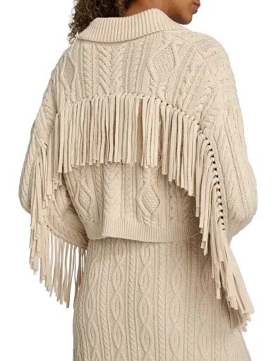 SIMKHAI Women's Virginia Cotton-Blend Cable-Knit Crop Cardigan - Sand | Thumbnail 6 SIMKHAI Women's Virginia Cotton-Blend Cable-Knit Crop Cardigan - Sand | Thumbnail 6