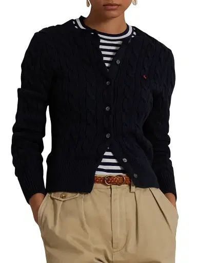 Polo Ralph Lauren Women's Cable-Knit Cotton Crewneck Cardigan - Hunter Navy | Thumbnail 3 Polo Ralph Lauren Women's Cable-Knit Cotton Crewneck Cardigan - Hunter Navy | Thumbnail 3