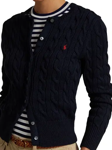 Polo Ralph Lauren Women's Cable-Knit Cotton Crewneck Cardigan - Hunter Navy | Thumbnail 5 Polo Ralph Lauren Women's Cable-Knit Cotton Crewneck Cardigan - Hunter Navy | Thumbnail 5