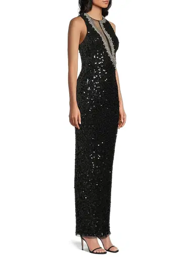 Aidan Mattox Women's Embellished Mesh-Inset Sequined Gown - Black | Thumbnail 4 Aidan Mattox Women's Embellished Mesh-Inset Sequined Gown - Black | Thumbnail 4