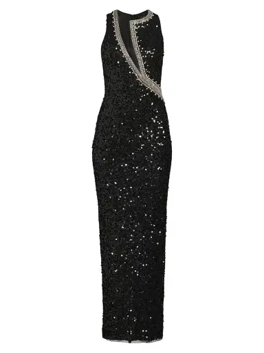 Aidan Mattox Women's Embellished Mesh-Inset Sequined Gown - Black | Thumbnail 1 Aidan Mattox Women's Embellished Mesh-Inset Sequined Gown - Black | Thumbnail 1