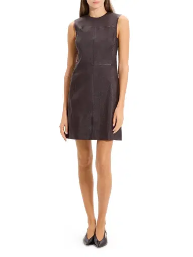 Theory Women's Leather Sleeveless Minidress - Plum Brown | Thumbnail 2 Theory Women's Leather Sleeveless Minidress - Plum Brown | Thumbnail 2