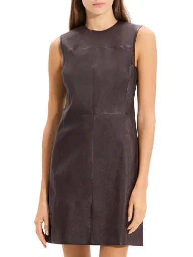 Theory Women's Leather Sleeveless Minidress - Plum Brown | Thumbnail 3 Theory Women's Leather Sleeveless Minidress - Plum Brown | Thumbnail 3