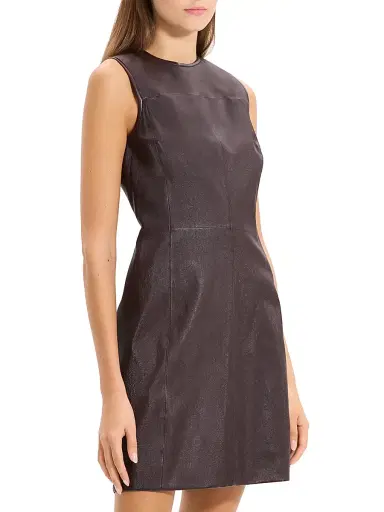 Theory Women's Leather Sleeveless Minidress - Plum Brown | Thumbnail 4 Theory Women's Leather Sleeveless Minidress - Plum Brown | Thumbnail 4