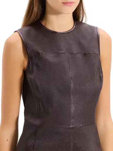 Theory Women's Leather Sleeveless Minidress - Plum Brown | Thumbnail 6 Theory Women's Leather Sleeveless Minidress - Plum Brown | Thumbnail 6