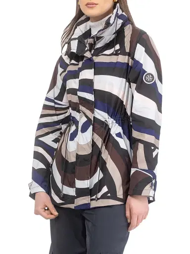 Gorski Women's Lightweight Jacket with Concealed Hood - Navy Brown Swirl | Thumbnail 3 Gorski Women's Lightweight Jacket with Concealed Hood - Navy Brown Swirl | Thumbnail 3