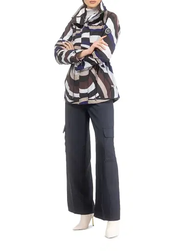 Gorski Women's Lightweight Jacket with Concealed Hood - Navy Brown Swirl | Thumbnail 5 Gorski Women's Lightweight Jacket with Concealed Hood - Navy Brown Swirl | Thumbnail 5