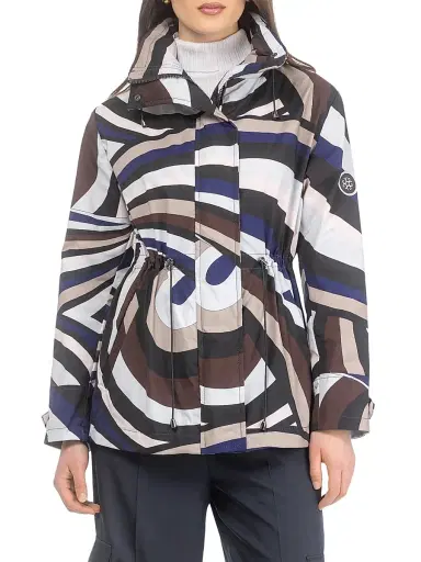 Gorski Women's Lightweight Jacket with Concealed Hood - Navy Brown Swirl | Thumbnail 1 Gorski Women's Lightweight Jacket with Concealed Hood - Navy Brown Swirl | Thumbnail 1