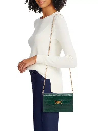 Versace Women's Croc-Embossed Leather Wallet-On-Chain Shoulder Bag - Dark Emerald Gold | Thumbnail 2 Versace Women's Croc-Embossed Leather Wallet-On-Chain Shoulder Bag - Dark Emerald Gold | Thumbnail 2