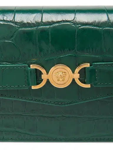 Versace Women's Croc-Embossed Leather Wallet-On-Chain Shoulder Bag - Dark Emerald Gold | Thumbnail 4 Versace Women's Croc-Embossed Leather Wallet-On-Chain Shoulder Bag - Dark Emerald Gold | Thumbnail 4