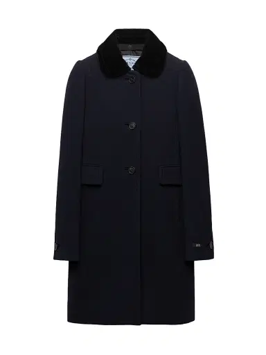 Prada Women's Single-Breasted Natté Fabric Coat - Blue | Thumbnail 1 Prada Women's Single-Breasted Natté Fabric Coat - Blue | Thumbnail 1