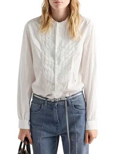 Prada Women's Embroidered Cotton Shirt - White | Thumbnail 2 Prada Women's Embroidered Cotton Shirt - White | Thumbnail 2