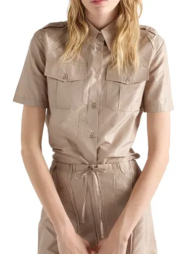 Prada Women's Short-Sleeved Taffeta Shirt - Beige | Thumbnail 2 Prada Women's Short-Sleeved Taffeta Shirt - Beige | Thumbnail 2