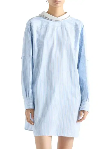 Prada Women's Embroidered Striped Poplin Top - Blue | Thumbnail 2 Prada Women's Embroidered Striped Poplin Top - Blue | Thumbnail 2