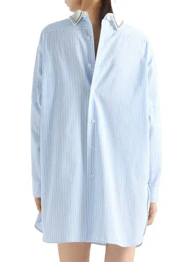 Prada Women's Embroidered Striped Poplin Top - Blue | Thumbnail 3 Prada Women's Embroidered Striped Poplin Top - Blue | Thumbnail 3