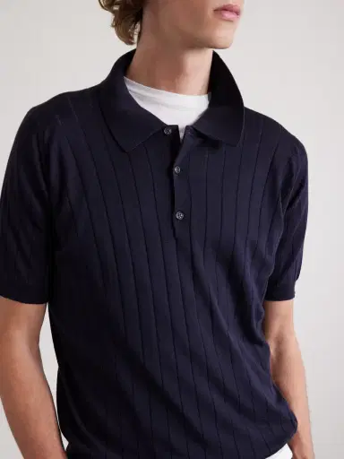John Smedley Ribbed Wool and Cotton-Blend Polo Shirt - Men | Thumbnail 4 John Smedley Ribbed Wool and Cotton-Blend Polo Shirt - Men | Thumbnail 4