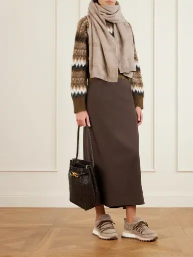 Brunello Cucinelli Sequined Checked Wool, Cashmere And Silk-blend Scarf | Thumbnail 2 Brunello Cucinelli Sequined Checked Wool, Cashmere And Silk-blend Scarf | Thumbnail 2