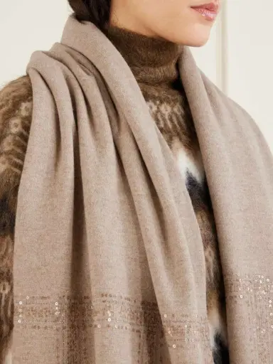 Brunello Cucinelli Sequined Checked Wool, Cashmere And Silk-blend Scarf | Thumbnail 4 Brunello Cucinelli Sequined Checked Wool, Cashmere And Silk-blend Scarf | Thumbnail 4