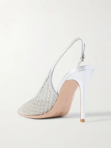 Gianvito Rossi Itaca 95 Metallic Leather-trimmed Embellished Mesh Slingback Pumps | Thumbnail 3 Gianvito Rossi Itaca 95 Metallic Leather-trimmed Embellished Mesh Slingback Pumps | Thumbnail 3