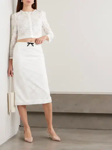 SHUSHU/TONG Bow-embellished Satin-trimmed Lace Midi Skirt | Thumbnail 2 SHUSHU/TONG Bow-embellished Satin-trimmed Lace Midi Skirt | Thumbnail 2