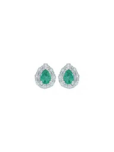Wish Fine Jewelry 1.81ct Diamond Emerald 18K Gold Pear Halo Earrings | Thumbnail 1 Wish Fine Jewelry 1.81ct Diamond Emerald 18K Gold Pear Halo Earrings | Thumbnail 1