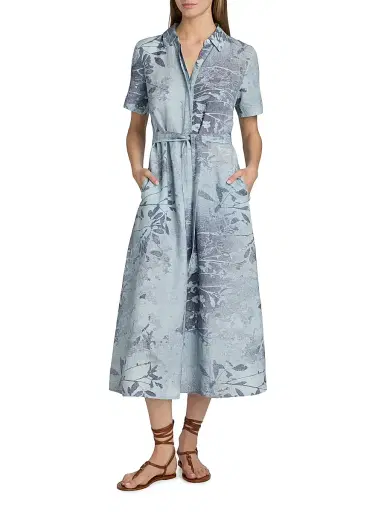Simkhai Women's Audria Floral Linen-Blend Belted Midi-Dress - Sky Floral | Thumbnail 2 Simkhai Women's Audria Floral Linen-Blend Belted Midi-Dress - Sky Floral | Thumbnail 2