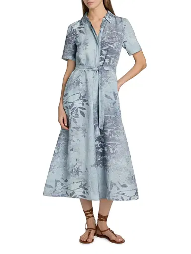Simkhai Women's Audria Floral Linen-Blend Belted Midi-Dress - Sky Floral | Thumbnail 3 Simkhai Women's Audria Floral Linen-Blend Belted Midi-Dress - Sky Floral | Thumbnail 3