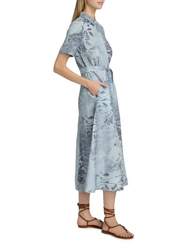 Simkhai Women's Audria Floral Linen-Blend Belted Midi-Dress - Sky Floral | Thumbnail 4 Simkhai Women's Audria Floral Linen-Blend Belted Midi-Dress - Sky Floral | Thumbnail 4