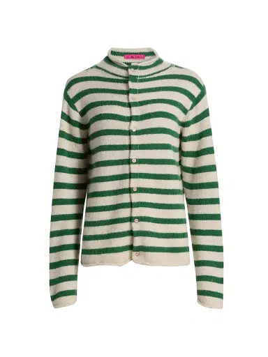 The Elder Statesman Women's Cousteau Striped Cashmere Cardigan - Fern White | Thumbnail 1 The Elder Statesman Women's Cousteau Striped Cashmere Cardigan - Fern White | Thumbnail 1